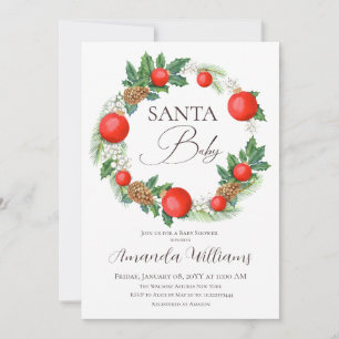 Invitation Père Noël Baby Christmas Wreath Baby shower