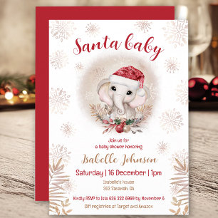 Invitation Père Noël Baby Elephant Girl Baby shower Invitatio