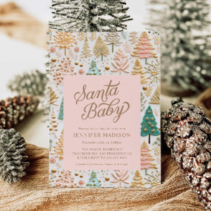 Invitation Père Noël Baby Girl Baby shower