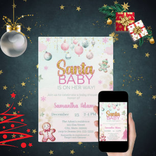 Invitation Père Noël Baby Girl Baby shower