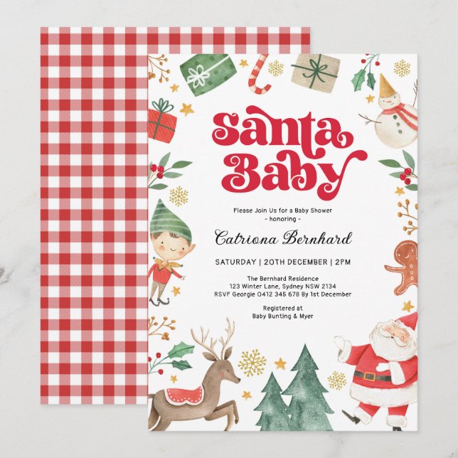 Invitation Père Noël Baby - Joli Baby shower d'hiver de Noël (Devant / Derrière)
