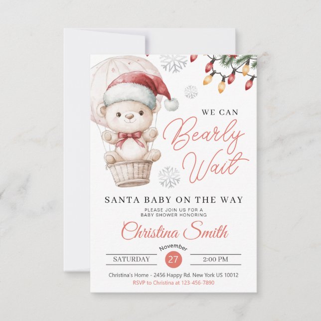 Invitation Père Noël Baby On Peut Attendre Bébé Fille Douche (Devant)