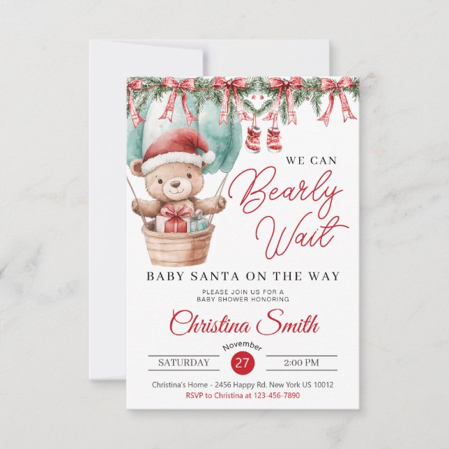 Invitation Père Noël Baby On Peut Attendre Bébé Garçon Douche (Devant)