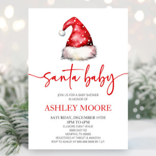 Invitation Père Noël Baby Red Casquette Noël Baby shower de N
