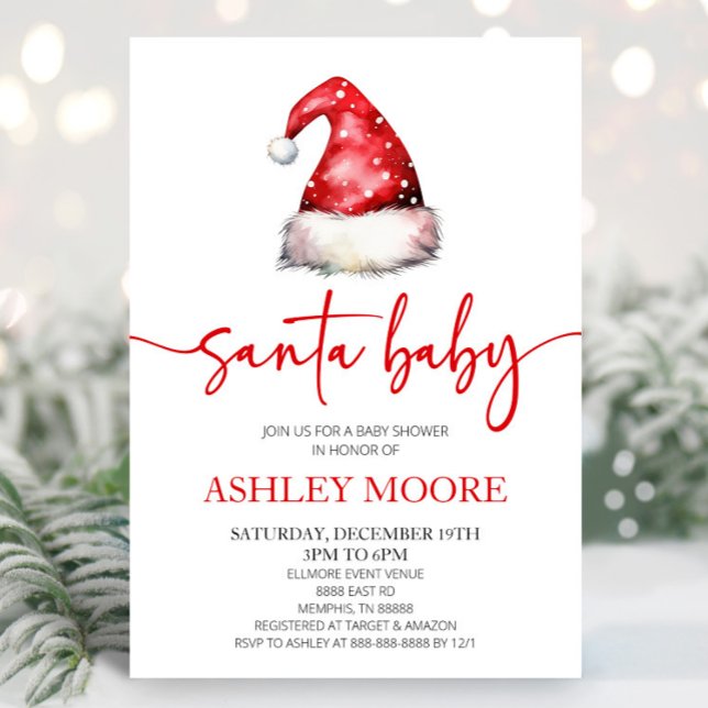 Invitation Père Noël Baby Red Casquette Noël Baby shower de N (Créateur téléchargé)