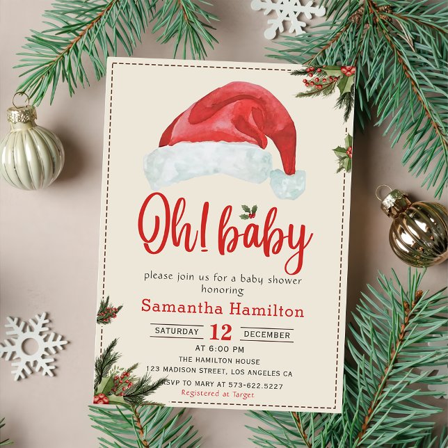Invitation Père Noël Baby Red Casquette Noël Baby shower de N (Créateur téléchargé)