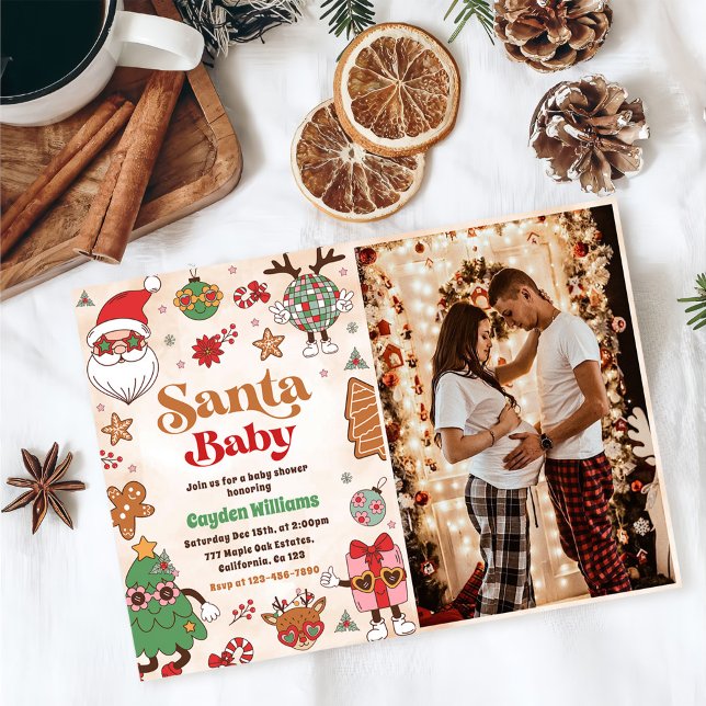 Invitation Père Noël Baby Retro Baby shower de Noël Photo (Créateur téléchargé)