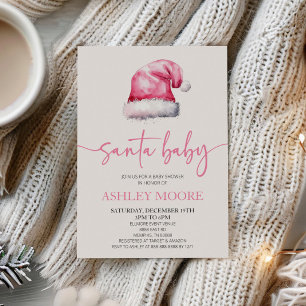 Invitation Père Noël Baby rose Casquette Noël Baby shower de 