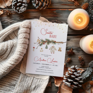 Invitation Père Noël Baby Rustic Winter Greenery baby shower