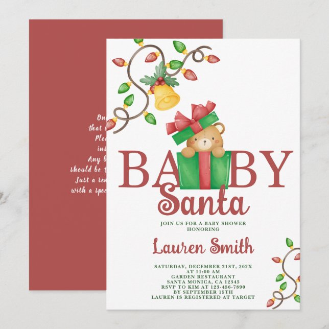 Invitation père Noël Baby shower (Devant / Derrière)