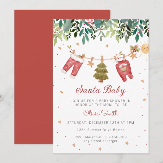 Invitation Père Noël Baby shower de vêtements d'hiver Noël bé (Devant / Derrière)