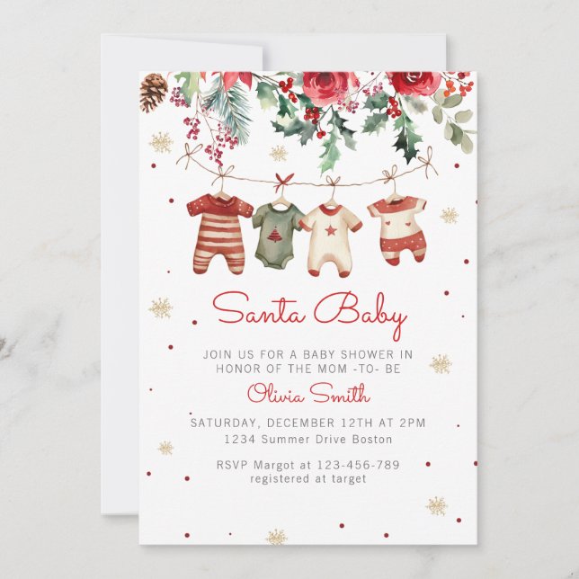 Invitation Père Noël Baby shower de vêtements d'hiver Noël bé (Devant)