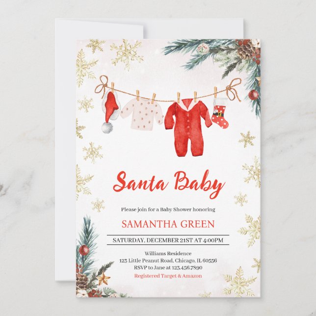 Invitation Père Noël Baby shower neutre pour les garçons et l (Devant)