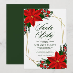 Invitation Père Noël Baby shower Poinsettia Noël vert