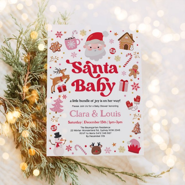 Invitation Père Noël Baby Winter Christmas Girl Baby shower (Créateur téléchargé)