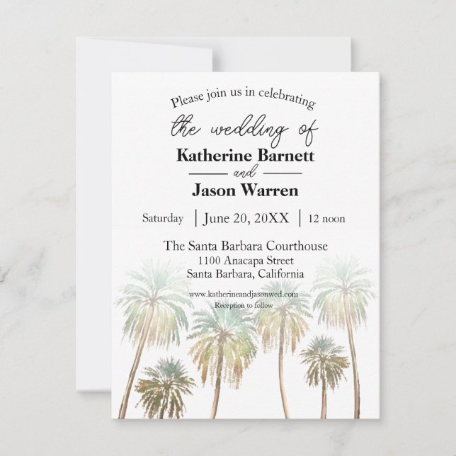Invitation Père Noël Barbara Palm Trees Beach Aquarelle (Devant)