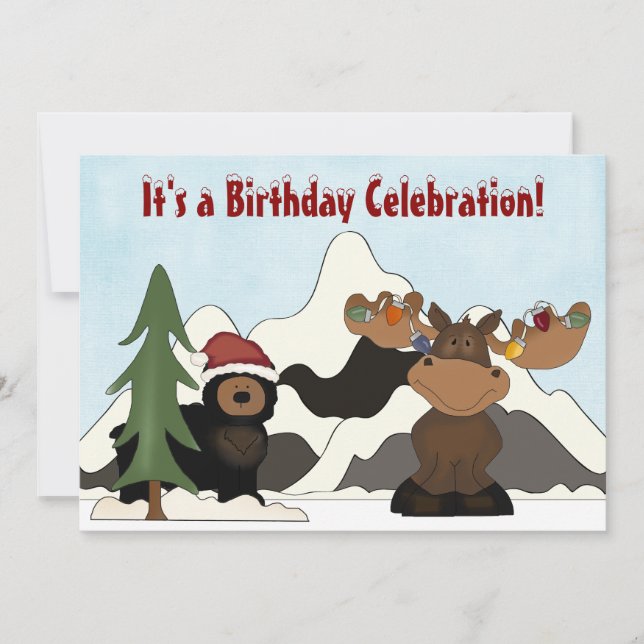 Invitation Père Noël Bear et Holiday Moose Mountain Anniversa (Devant)
