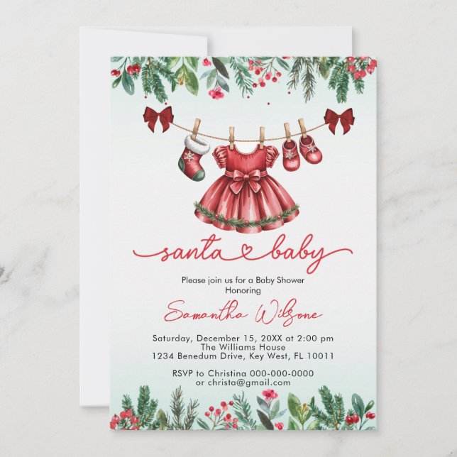 Invitation père Noël bébé Noël baby shower fille (Devant)