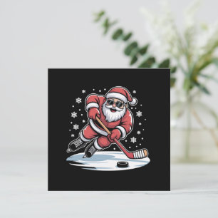 Invitation Père Noël de Noël drôle jouant au hockey sur glace