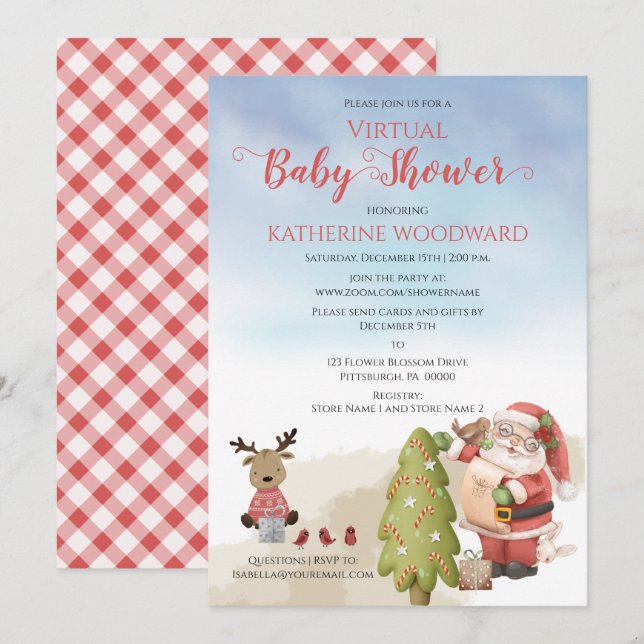 Invitation Père Noël de Noël | Reindeer Virtual Baby shower I (Devant / Derrière)