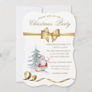 Invitation Père Noël Élégant Nœud Sapin Fête de Noël