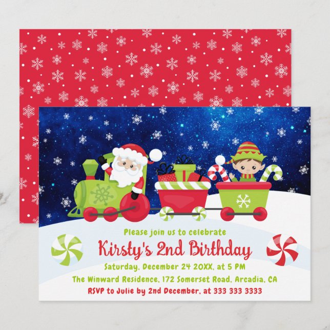 Invitation Père Noël et amis Anniversaire de enfant du train  (Devant / Derrière)