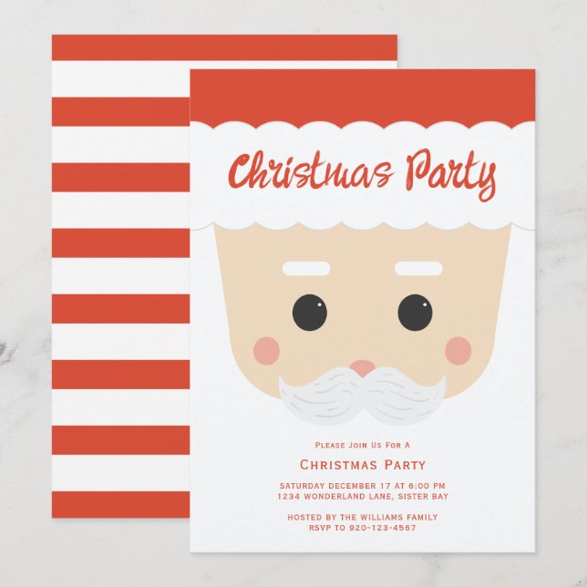 Invitation Père Noël Face Christmas Party (Devant / Derrière)
