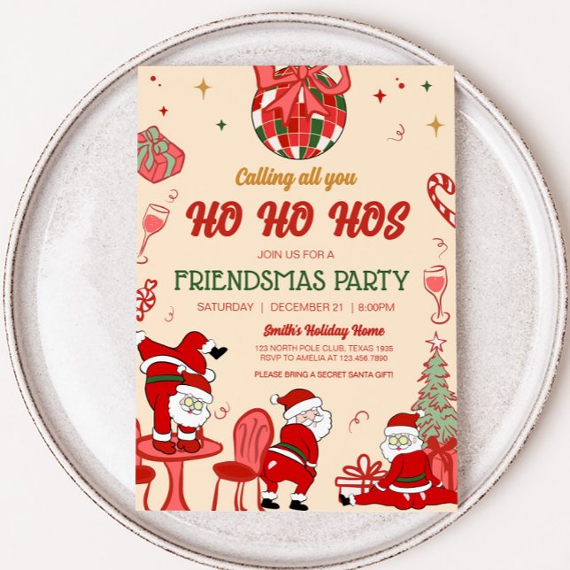Invitation Père Noël Hos Amies amusantes pour adultes Fête de (Santa Funny Adult Friendsmas Christmas Party Invitation)
