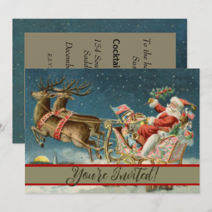 Invitation Père Noël Noël Traîneau Antique Renne