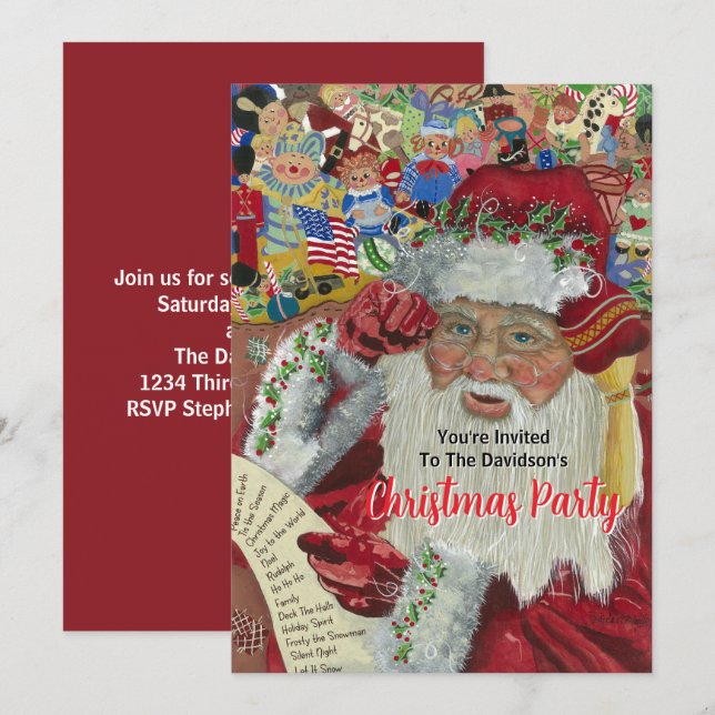 Invitation père Noël Red Christmas Party 2025 - Jeu de Noël 2 (Devant / Derrière)