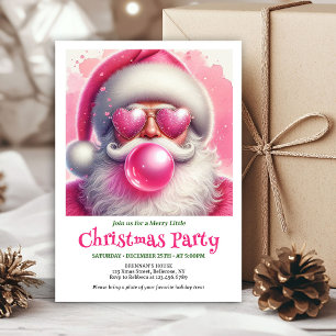 Invitation Père Noël rose vif bubble gum aquarelle Noël