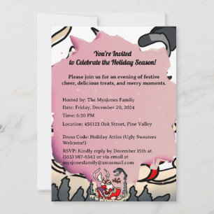 Invitation Père Noël rustique dans un traîneau avec lanterne