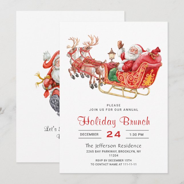 Invitation Père Noël Sleigh Fête de Noël (Devant / Derrière)