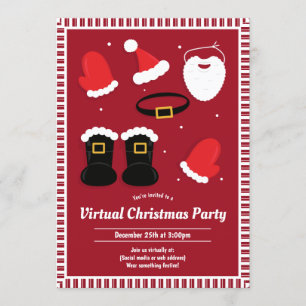 Invitation Père Noël Suit Pieces Red Virtual Christmas Party