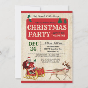 Invitation Père Noël Traîneau Fête de Noël