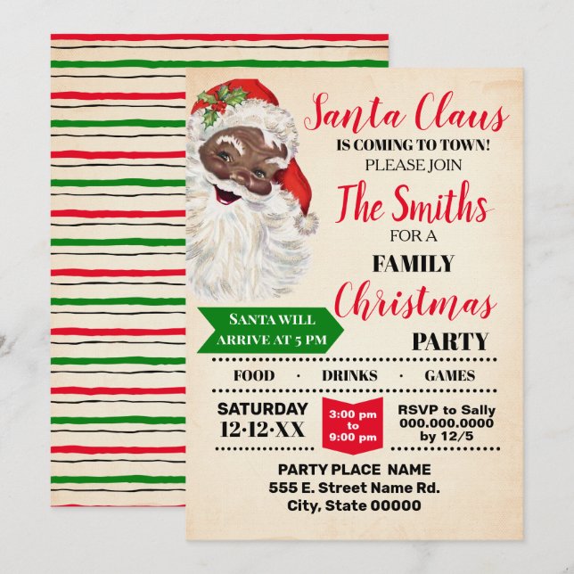 Invitation Père Noël Venant à la fête de la famille de Noël (Devant / Derrière)