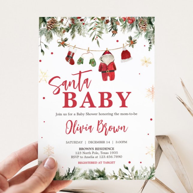 Invitation Père Noël Vêtements pour bébés Baby shower de Noël (Santa Baby Clothes Christmas Baby Shower Invitation
)