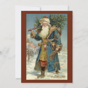 Invitation Père Noël victorien vintage avec sapin de Noël