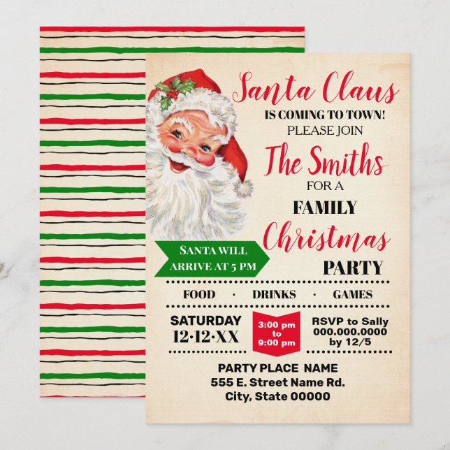 Invitation Père Noël vient à la fête de Noël en ville (Devant / Derrière)