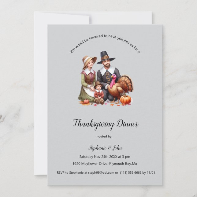 Invitation Pères pèlerins personnalisés Thanksgiving (Devant)