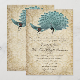 Invitation Perfect Pair Aqua Agé Damask Peacock Élégance
