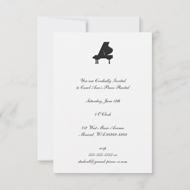 Invitation Performance musicale monochrome classique (Devant)