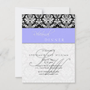 Invitation Périwinkel Blue Damask Monogramme Dîner de répétit