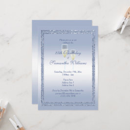 Invitation Périwinkkel Parties scintillant & Flutes Champagne