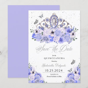 Invitation Périwinkle & Argent Enregistrer La Date Quinceañer