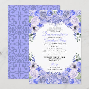 Invitation Périwinkle bleu Floral Quinceanera Anniversaire