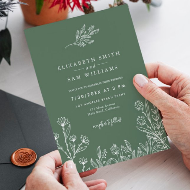 Invitation Periwinkle Emerald Green Boho Mariage moderne (Créateur téléchargé)