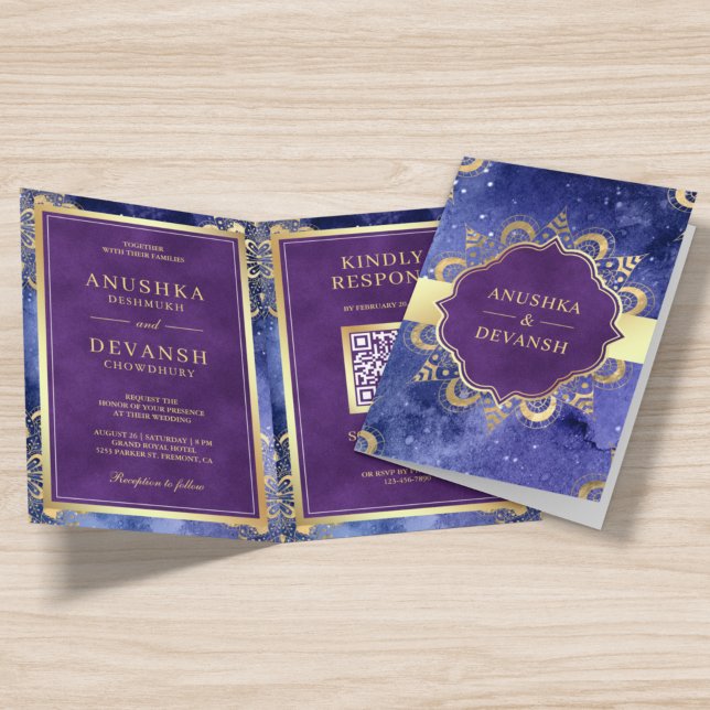 Invitation Periwinkle Galaxy Mandala QR Code Mariage indien (Créateur téléchargé)