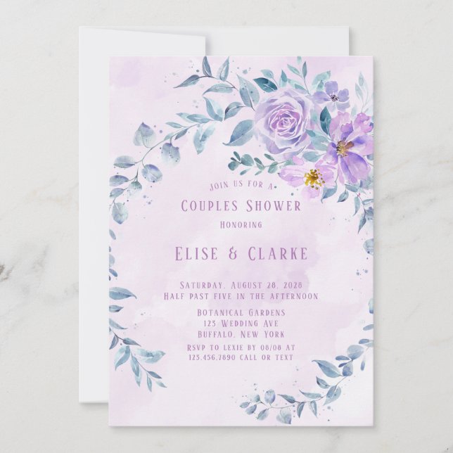 Invitation Périwinkle Lilac Peony Wreath Couples Douche (Devant)