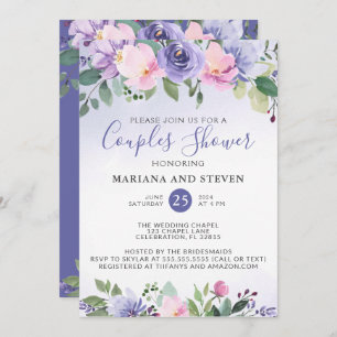 Invitation Periwinkle Pink Floral Wedding Couples